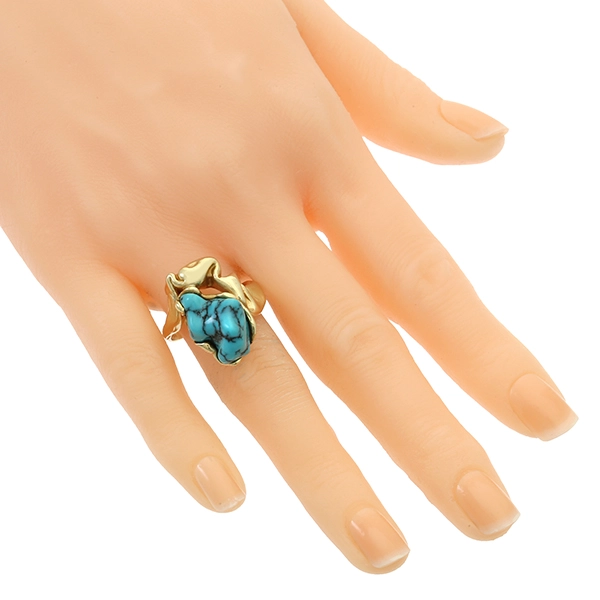 Ring, 14K, Gelbgold, Türkis, Handarbeit