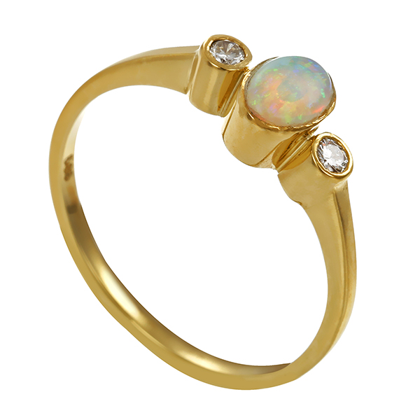 Ring, 14K, Gelbgold, Opal, Brillanten 