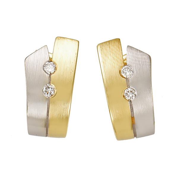 Creolen, 14K, Gelb-/Weißgold, Brillanten