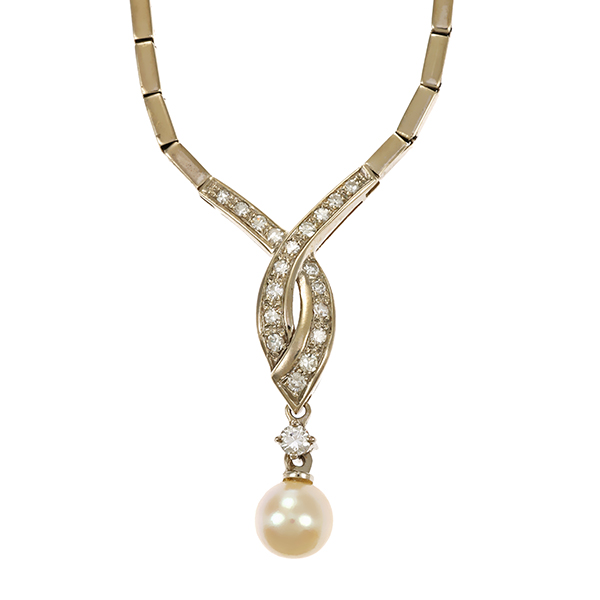 Collier, 14K, Weißgold, Diamant, Perle