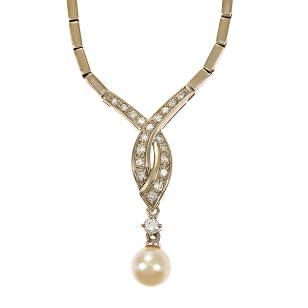 Collier, 14K, Weißgold, Diamant, Perle