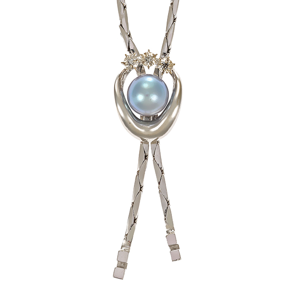 Collier, 14K, Weißgold, Perle, Diamanten