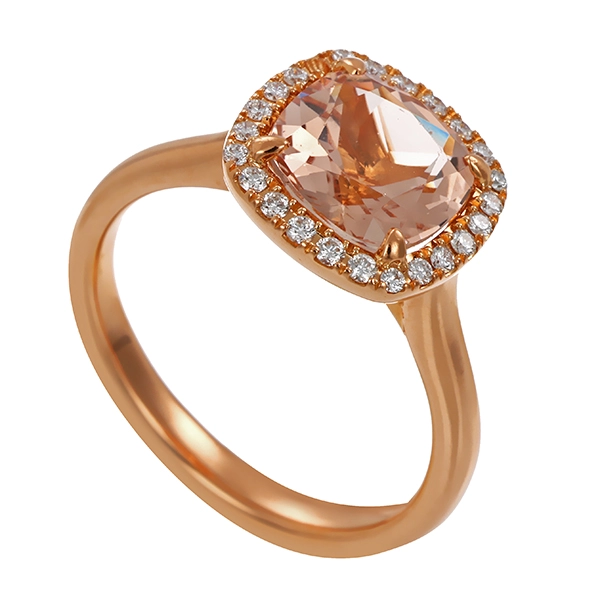 Ring, 18K, Rotgold, Morganit, Brillant