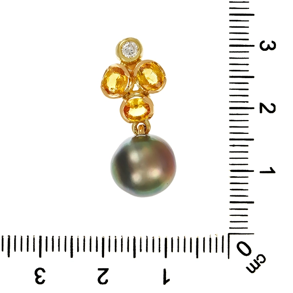 Anhänger, 14K, Gelbgold, Tahitiperle, Brillant, Saphire