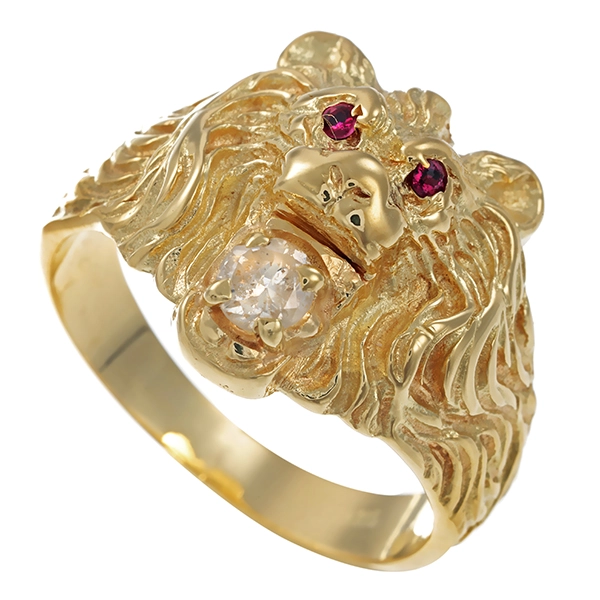 Ring, 14K, Gelbgold, Rubin, Brillant