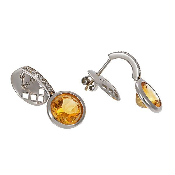 Ohrringe, 18K, Weißgold, Citrin, Brillant