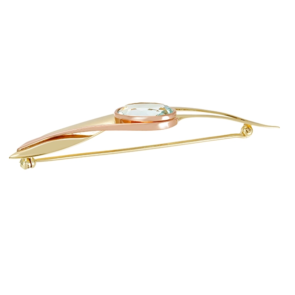 Brosche, 14K, Rot-/Gelbgold, Aquamarin
