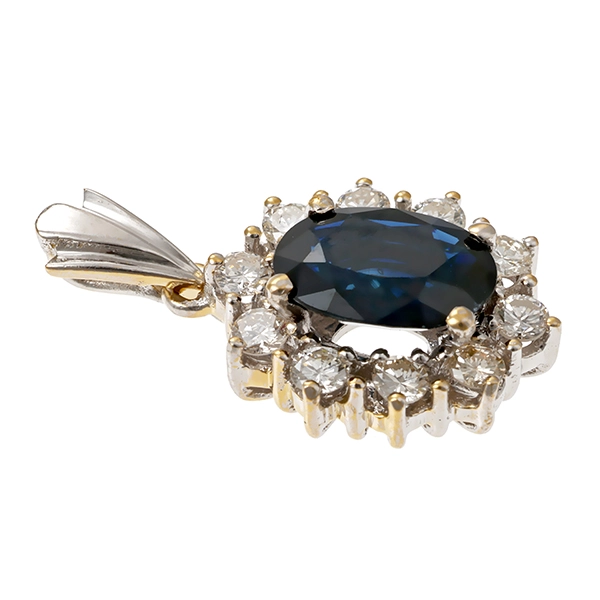 Anhänger, 18K, Weißgold, Saphir, Brillanten