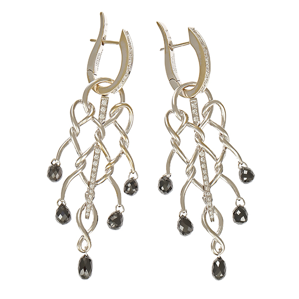 Einhänger-Creolen, 18K, Weißgold, Diamanten