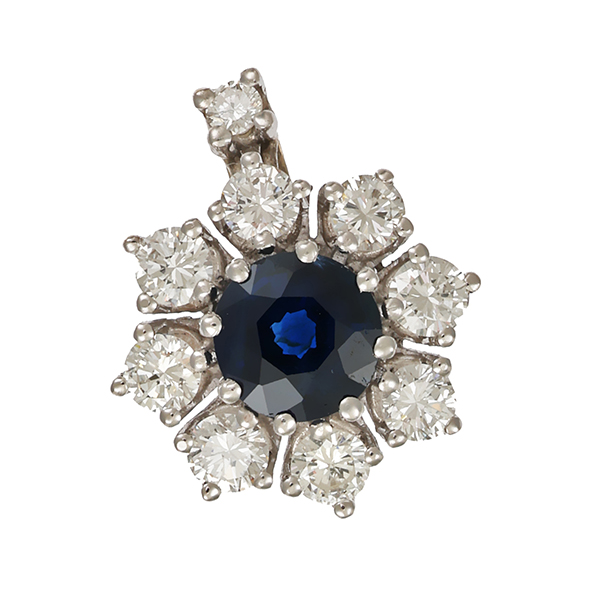 Anhänger, 14K, Weißgold, Saphir, Brillanten, 0,59ct
