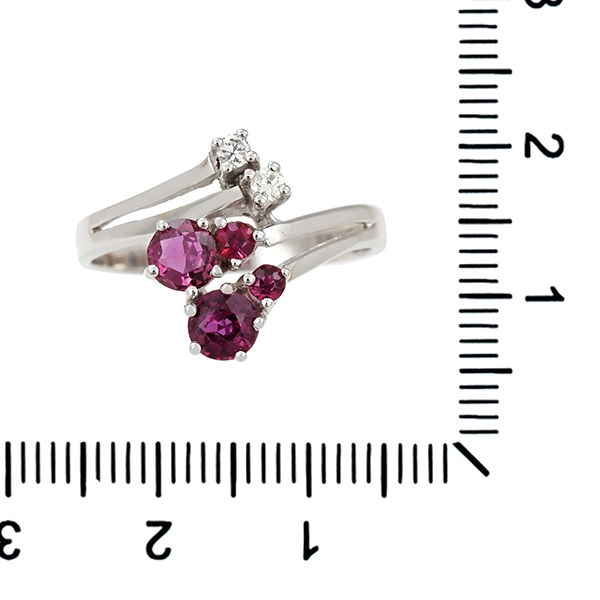 Ring, 14K, Weißgold, Rubine, Brillanten