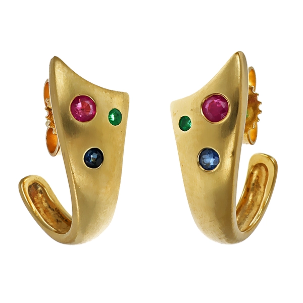 Steckcreolen, 14K, Gelbgold, Saphir, Rubin, Smaragd