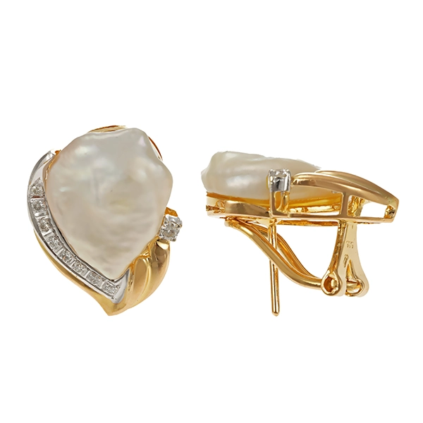Clip-Stecker, 14K, Gelb-/Weißgold, Brillanten, Perlen