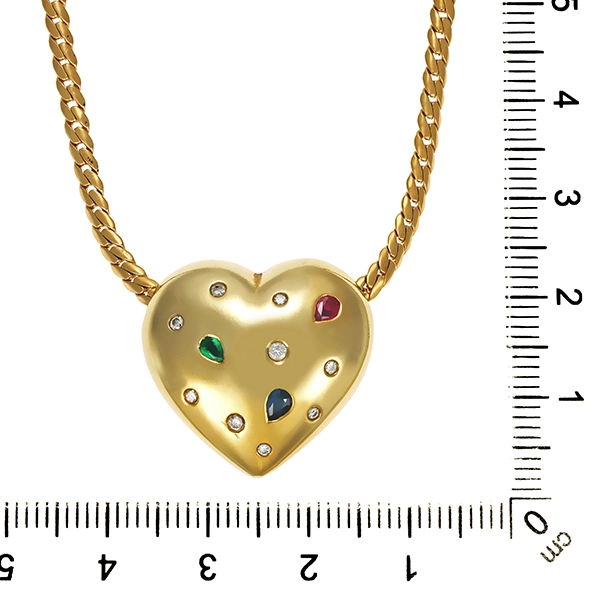 Collier, 14K, Gelbgold, Brillanten, Edelsteine, Herz