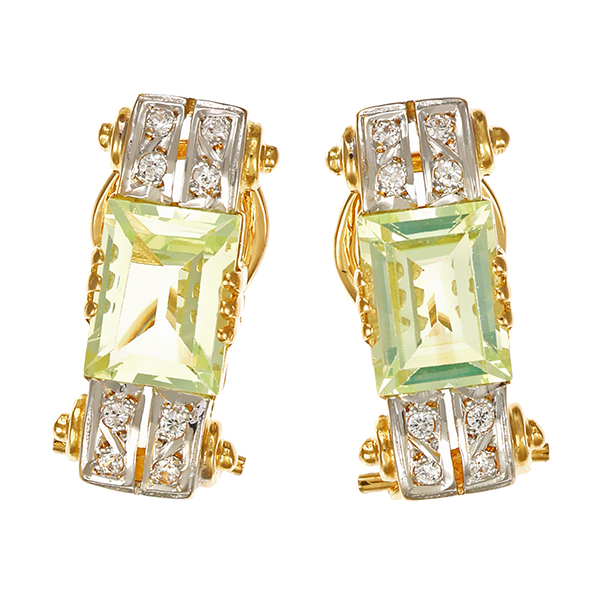 Clip-Stecker, 18K,Gelb-/Weißgold, Quarz, Zirkonia