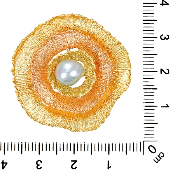 Brosche, 18K, Rot-/Gelbgold, Perle