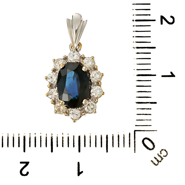 Anhänger, 18K, Weißgold, Saphir, Brillanten