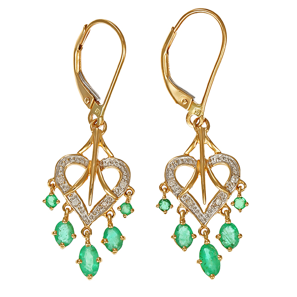 Ohrhänger, 14K, Gelb-/Weißgold, Smaragde, Diamanten 