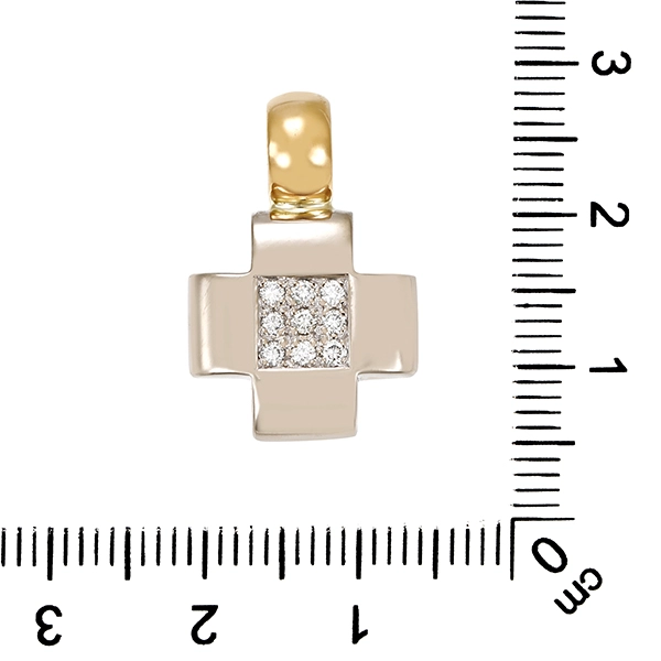Anhänger, 14K, Gelb-/Weißgold, Brillanten, Kreuz