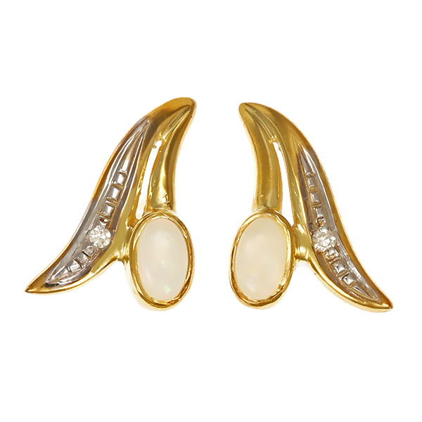 Ohrstecker, 14K, Gelb-/Weißgold, Opal, Diamanten