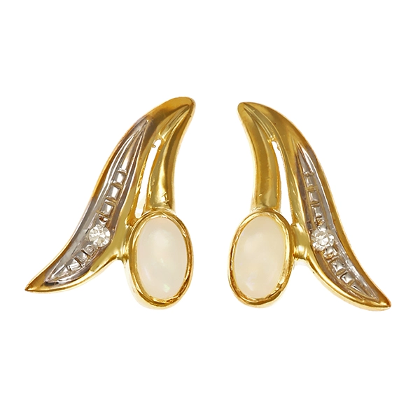Ohrstecker, 14K, Gelb-/Weißgold, Opal, Diamanten