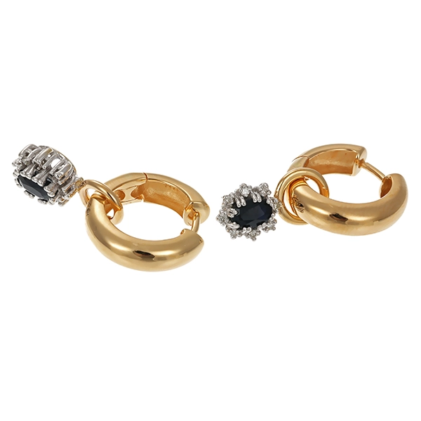 Creolen, 14K, Gelb-/Weißgold, Brillant, Saphir