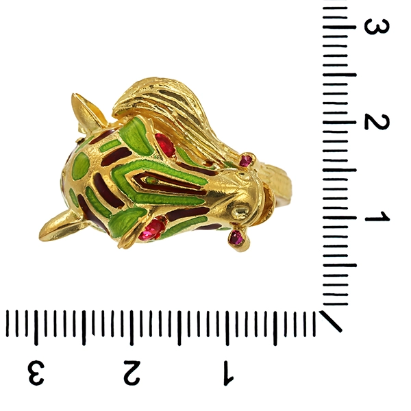 Ring, 18K, Gelbgold, Emaille, Rubin
