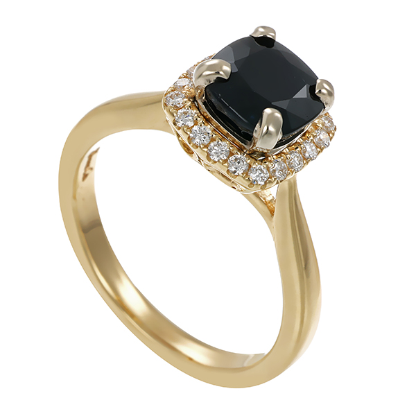 RIng, 14K, Gelbgold, Saphir, Brillanten