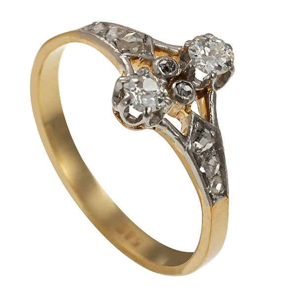 Diamantring, 14K, Gelb-/Weißgold, Diamanten, Diamantrosen