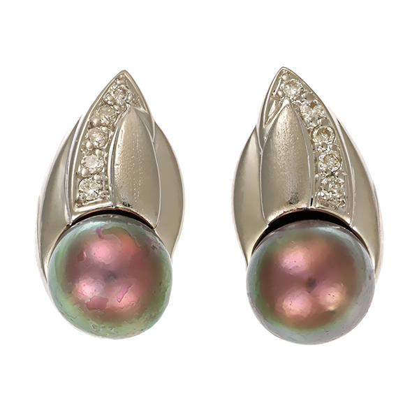 Ohrstecker, 14K, Weißgold, Perlen, Diamanten