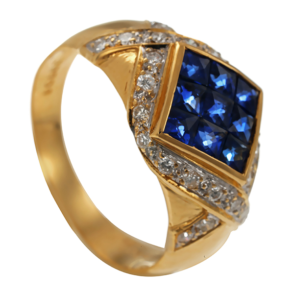 Ring, 18K, Gelbgold, Saphir, Brillant