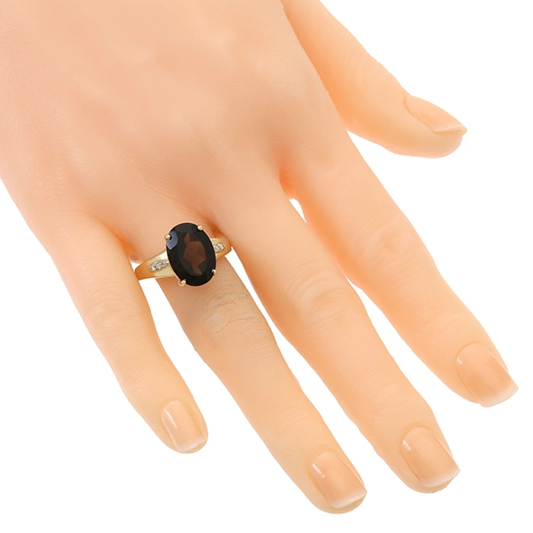 Ring, 14K, Gelbgold, Rauchquarz, Brillanten