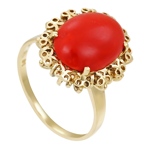 Ring, 14K, Gelbgold, Koralle