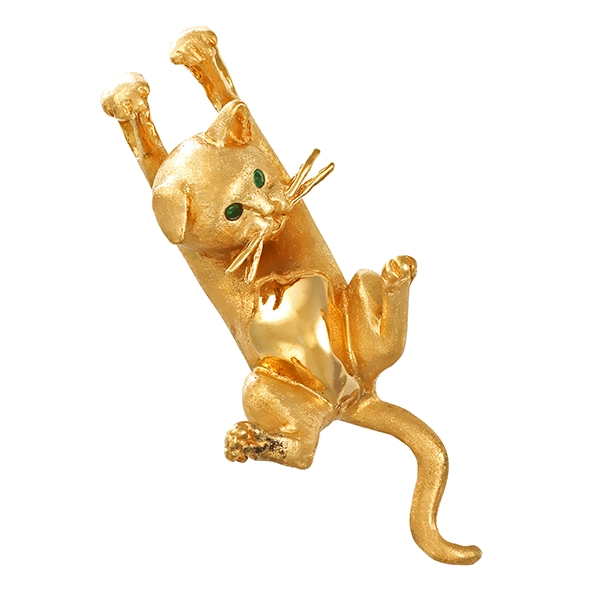 Anhänger, 14K, Gelbgold, Smaragd, Katze