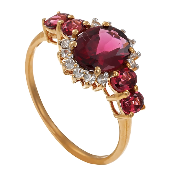 Ring, 9K, Gelbgold, Almandin, Zirkonia