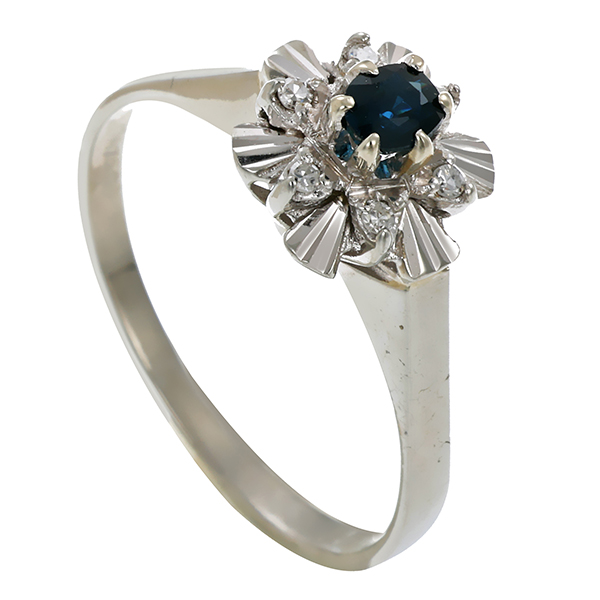 Ring, 18K, Weißgold, Diamant, Saphir