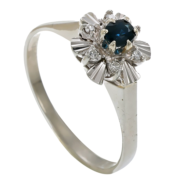 Ring, 18K, Weißgold, Diamant, Saphir