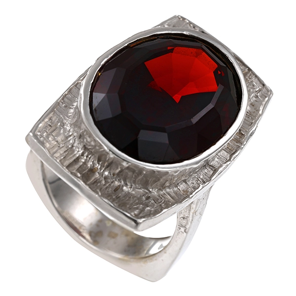 Ring, 14K, Weißgold, Granat