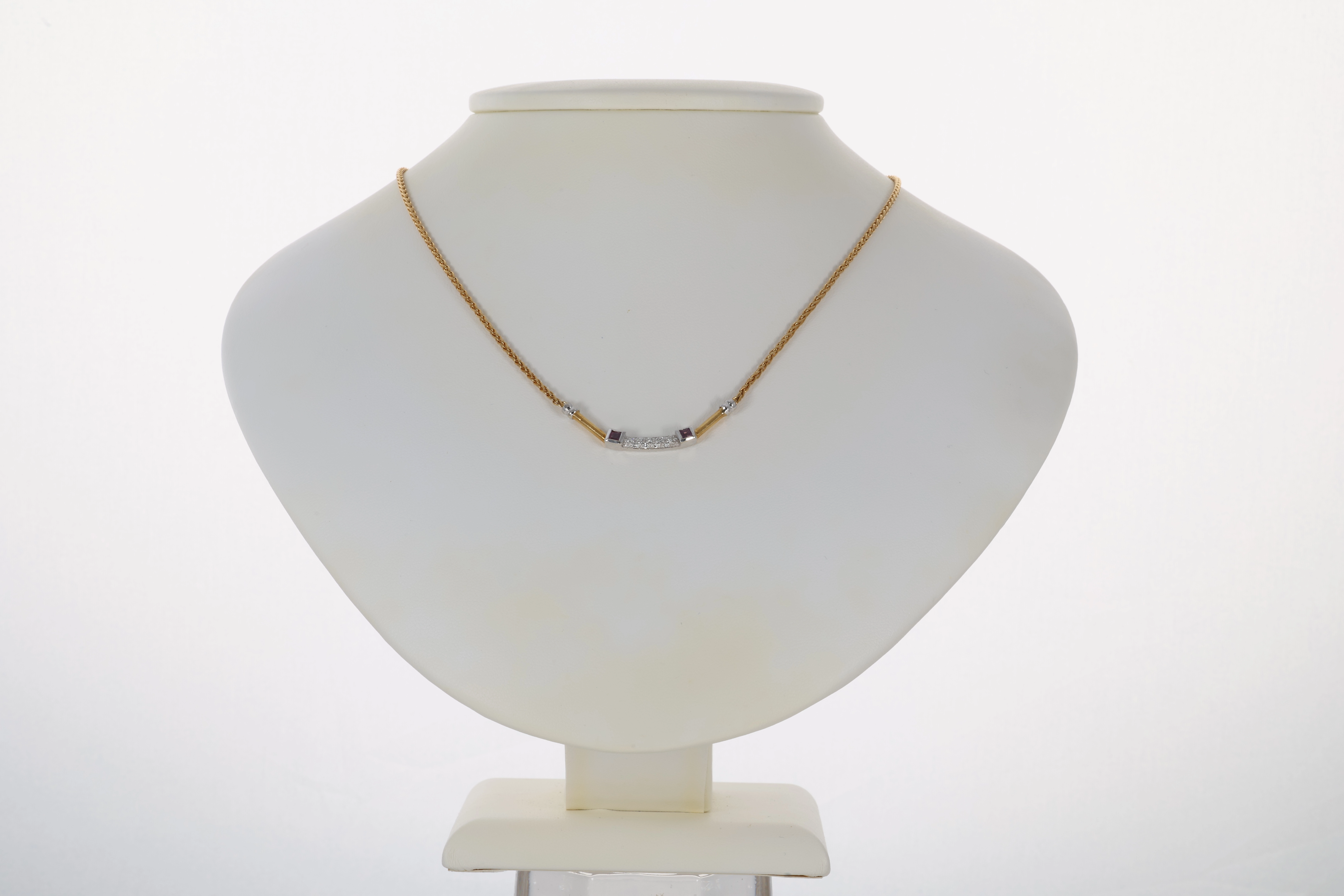 Collier, 18K, Gelb-/Weißgold, Rubin, Brillant