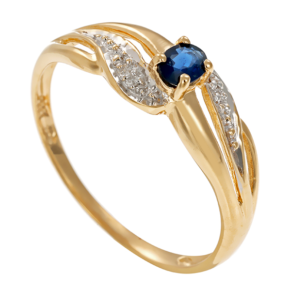 Ring, 14K, Gelb-/Weißgold, Saphir, Diamanten