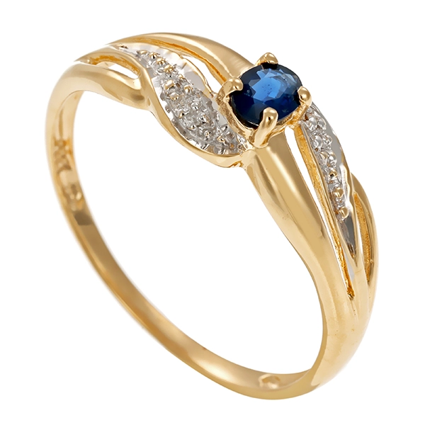 Ring, 14K, Gelb-/Weißgold, Saphir, Diamanten