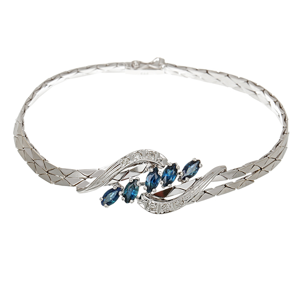 Armband, 14K, Weißgold, Saphire, Diamanten