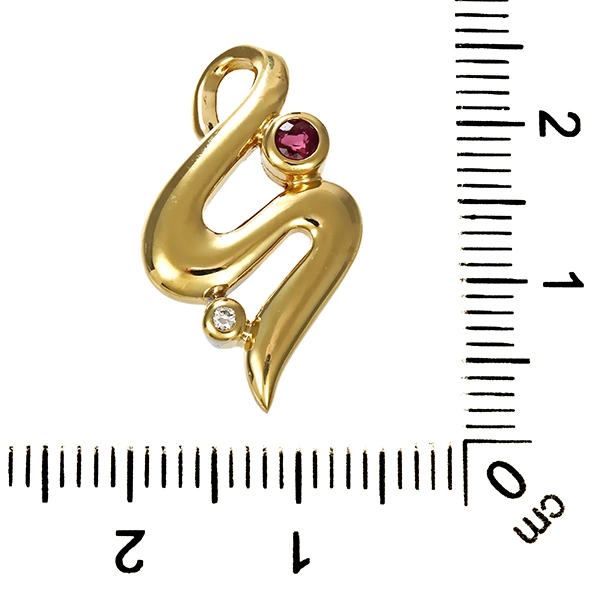 Anhänger, 14K, Gelbgold, Brillant, Rubin