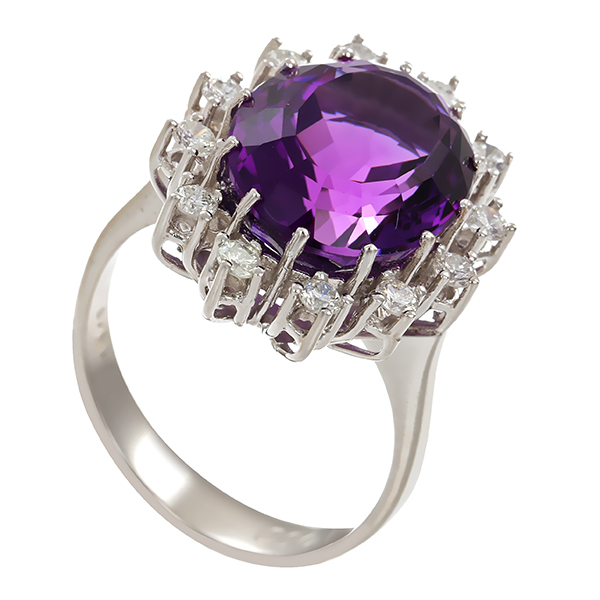 Ring, 14K, Weißgold, Amethyst, Brillanten 