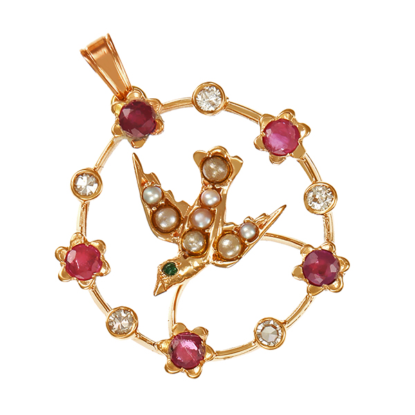 Anhänger, 14K, Rotgold, Vogel