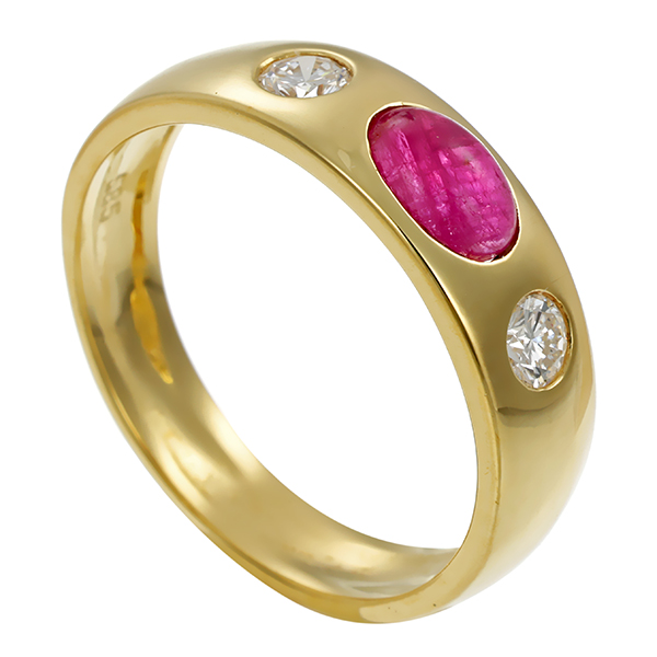 Ring, 14K, Gelbgold, Rubin, Brillanten
