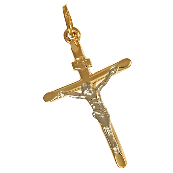 Anhänger, 18K, Gelb-/Weißgold, Kruzifix