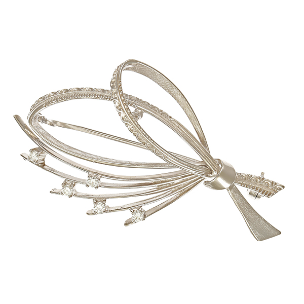 Brosche, 14K, Weißgold, Brillanten 0,15 ct