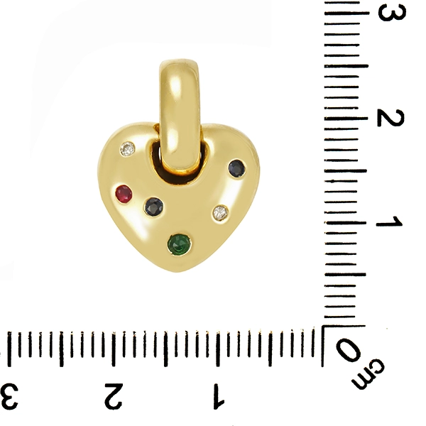 Anhänger, 14K, Gelbgold, Rubin, Saphir, Smaragd, Brillant