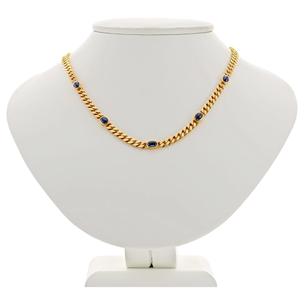 Collier, 18K, Gelbgold, Saphire, Panzer-